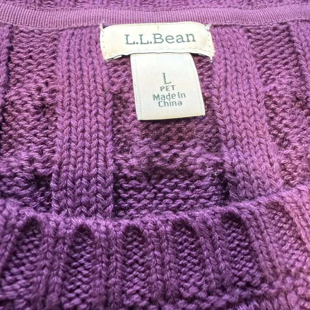 LL Bean Womens Cotton Cable Knit Tennis Prep Sweater Sz L P Classic Fisherman - Picture 3 of 9